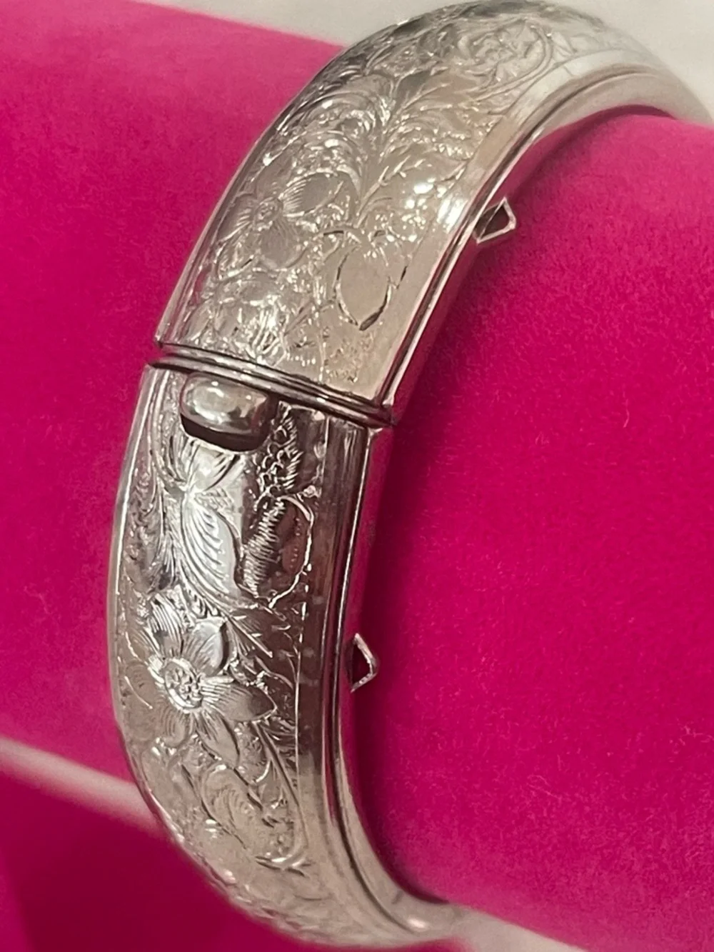 Engraved Floral Silver-Tone Bangle Bracelet - Women Jewelry